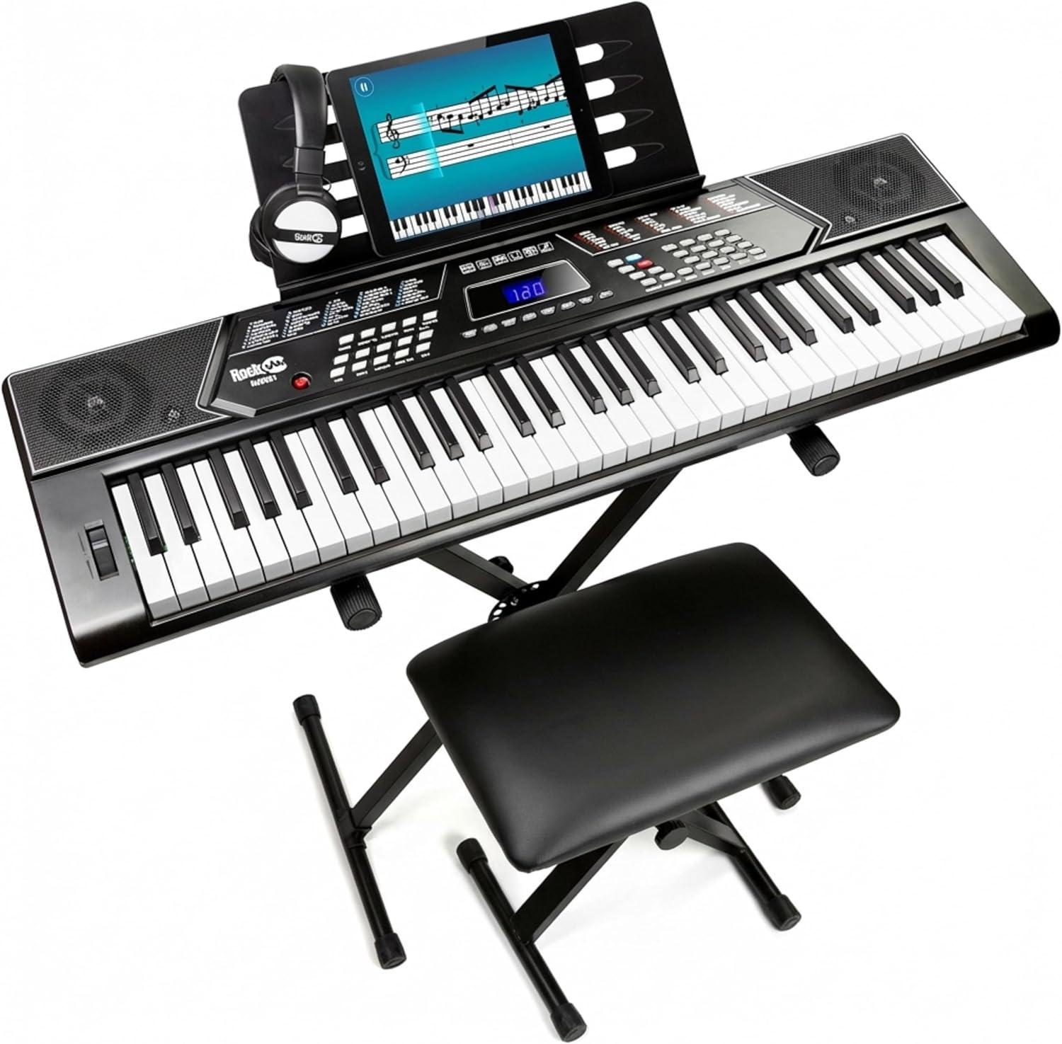 RockJam RJ5061 61-Key Keyboard Kit with Stand, Bench & Headphones