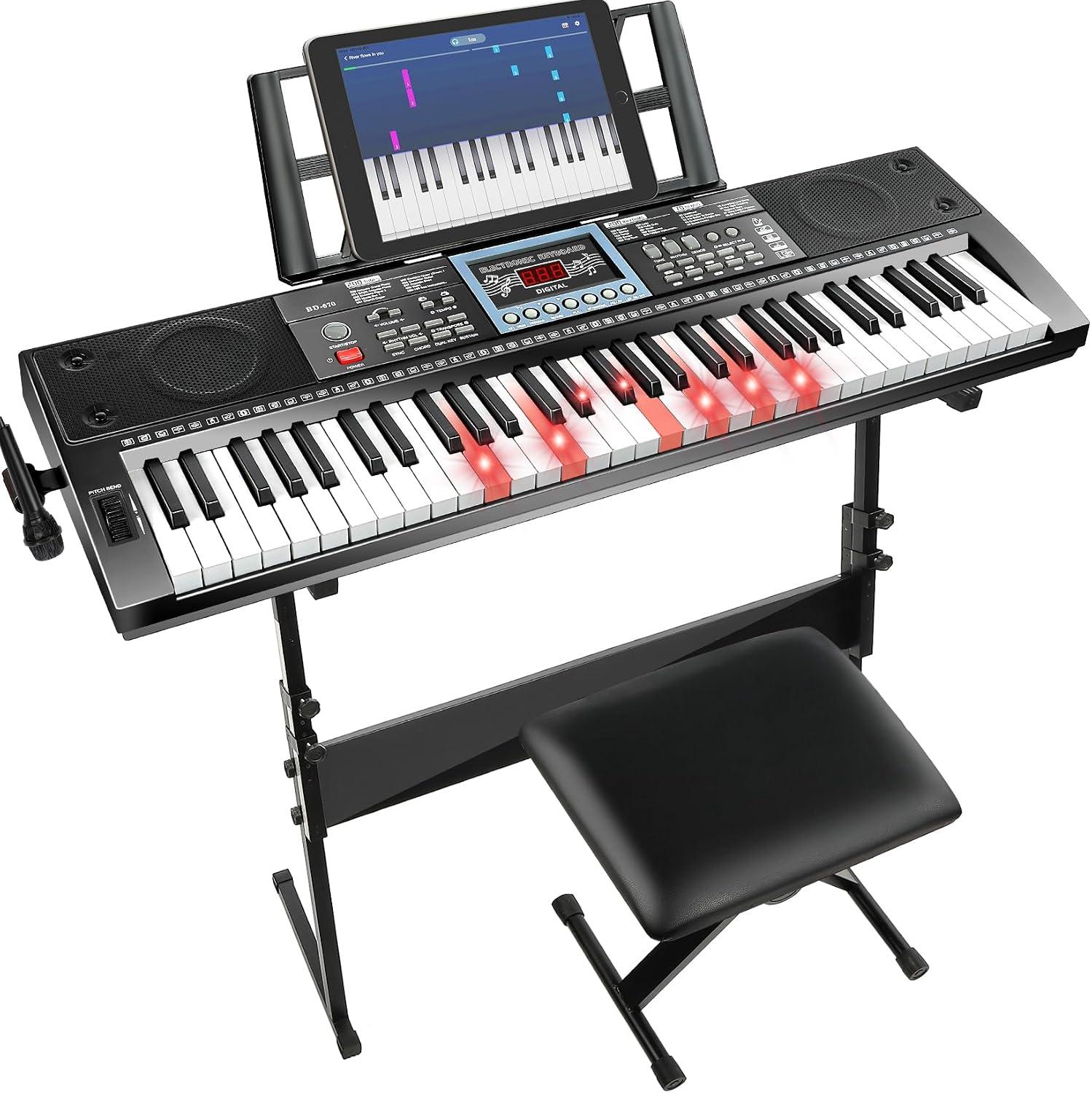 VEIYOUMO 61-Key Keyboard with Stand, Bench & Lighted Keys